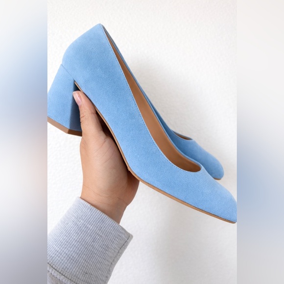 Stuart Weitzman Baby Blue Suede Block Heel Pumps Size 9.5